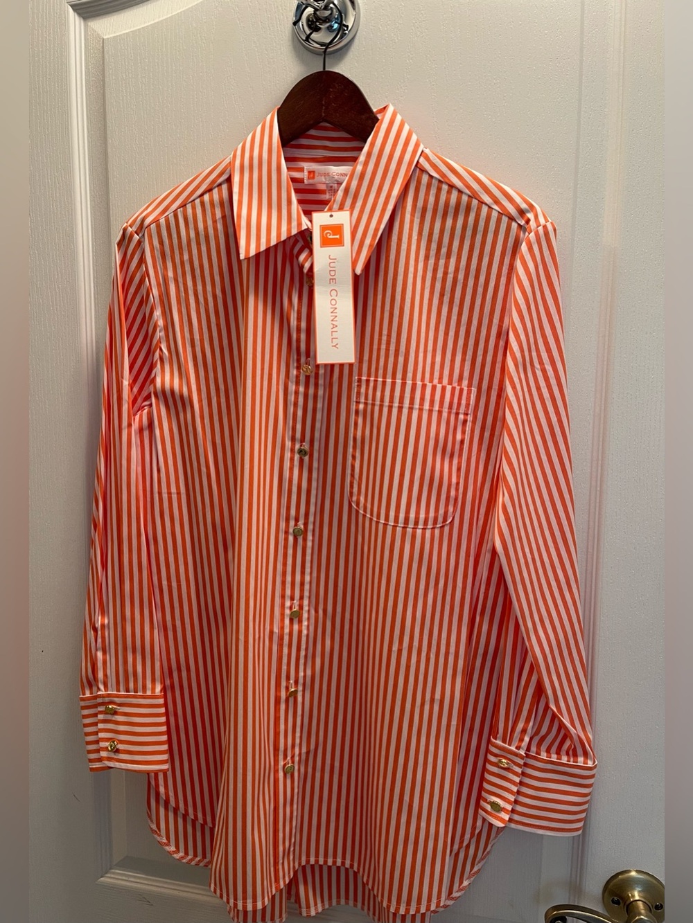 Jude Connally Orange and White Striped Button-Down Shirt